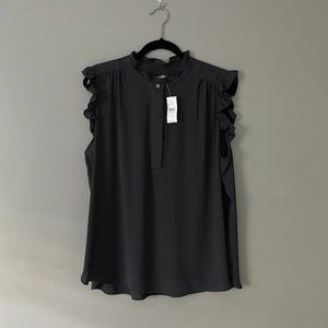 LOFT Split-neck Top with Ruffled Detail